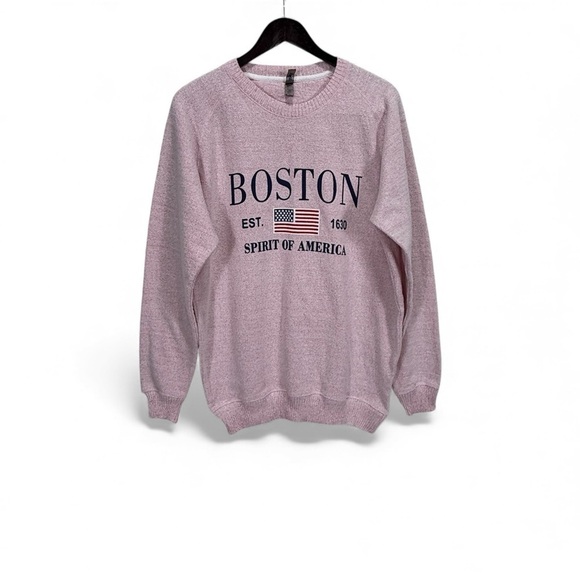 mi tex Sweaters - Boston Spirit of America Pink Knit Sweater Pullover USA Flag Graphic Size L